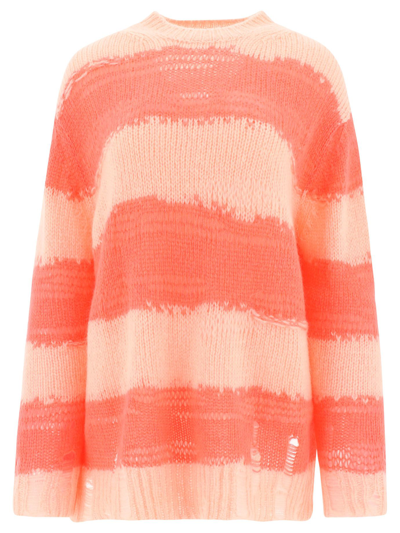 Acne Studios Distressed Wide Stripe Sweater In Pink