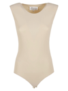 Maison Margiela Womens Skin Round-neck Short-sleeve Stretch-woven Bodysuit In Neutral