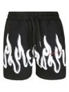 Vision Of Super Black Shorts With White Spray Flames In Black/white