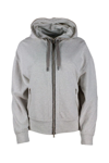 BRUNELLO CUCINELLI COTTON SWEATSHIRT WITH ZIP CLOSURE AND HOOD ALL EDGED WITH ROWS OF MONILI