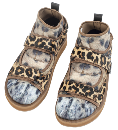 Doublet X Suicoke Animal Foot Leopard Sandals In Brown