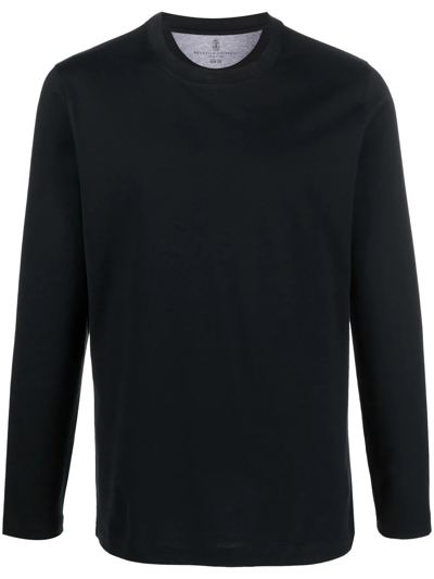 Brunello Cucinelli Long-sleeved Cotton T-shirt In Black