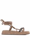 Brunello Cucinelli Ankle-tie Flatform Sandals In Brown