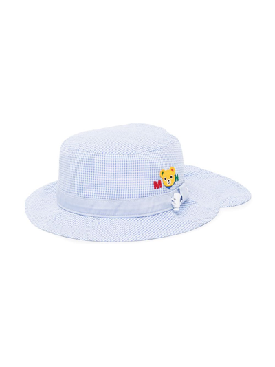 Miki House Babies' Teddy-patch Check Sun Hat In Blue