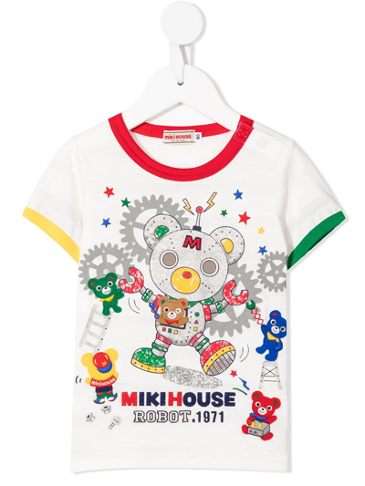 Miki House Kids' Embroidered-design T-shirt In White