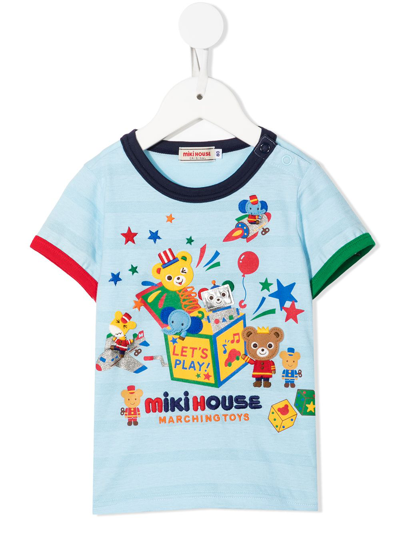 Miki House Kids' Embroidered-design T-shirt In Blue