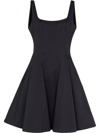 Staud Wells Pleated Cotton-blend Poplin Mini Dress In Black