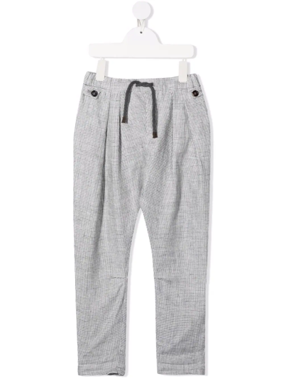 Brunello Cucinelli Kids' Drawstring Linen Trousers In Grey