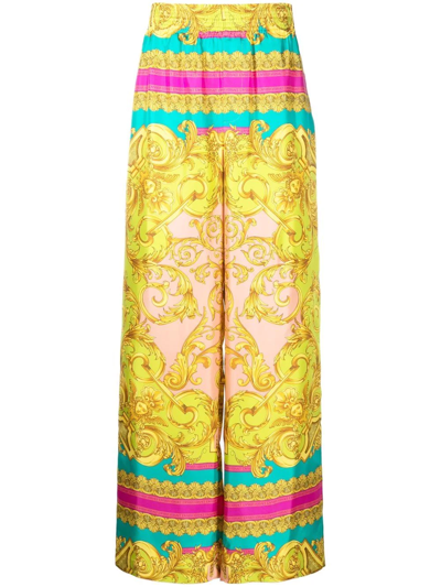 Versace Baroque-print Palazzo Trousers In Gold