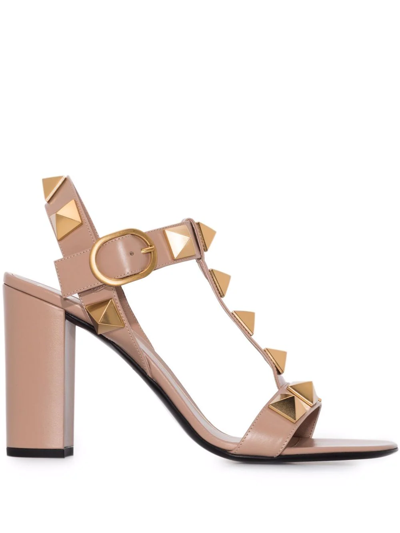 Valentino Garavani Roman Stud Block-heel Sandals In Pink