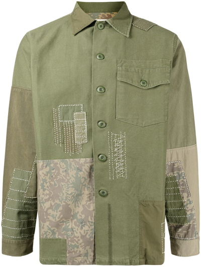 Maharishi Patchwork-detail Cotton Shirt In Green