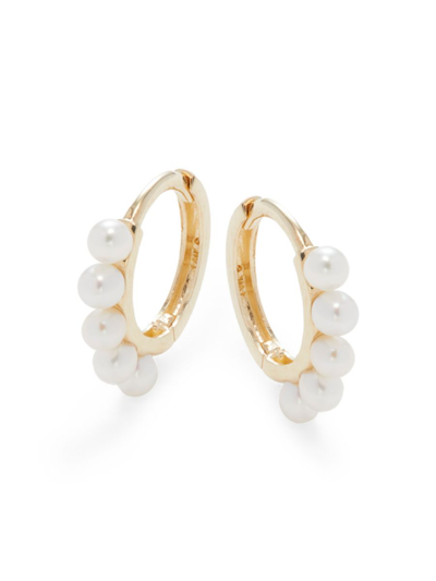 Saks Fifth Avenue Women's 14k Yellow Gold & 1.5mm Round Cultured Freshwater Pearl Huggie Earrings