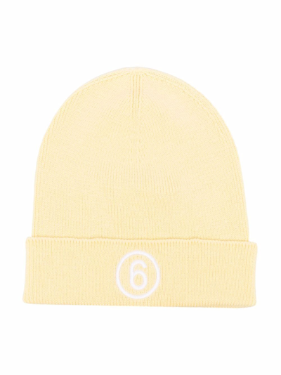Mm6 Maison Margiela Kids' Embroidered-logo Knit Beanie In Yellow