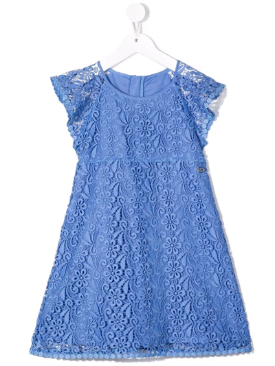 Michael Kors Kids' Floral-embroidered Dress In Blue