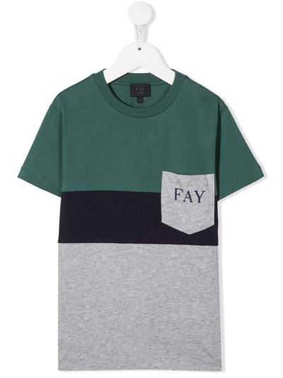Fay Teen Colour-block Cotton T-shirt In Grey