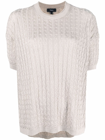 Theory Cable-knit Short-sleeved Jumper In Dried Petal