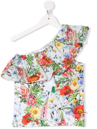 Molo Teen Floral-print One Shoulder Top In White