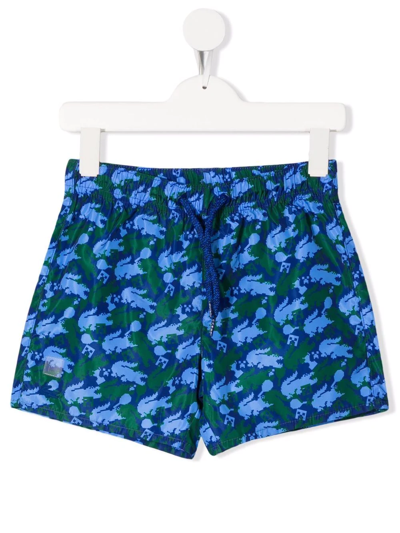 Lacoste Kids' All-over Logo-print Swim Shorts In Blue