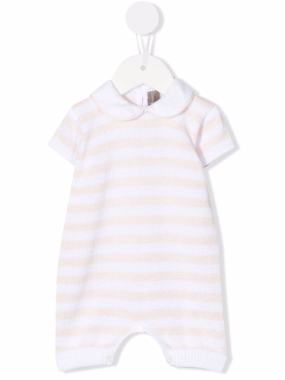 Little Bear Babies' Stripe-print Knit Romper In White