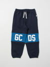 Gcds Kids Logo Printed Drawstring Pants In Blue