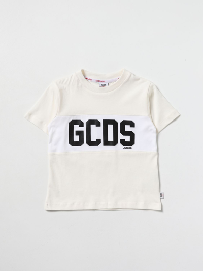 Gcds Kids' Cotton T-shirt With Logo Print In White