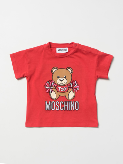 Moschino Baby Babies' Cotton T-shirt With Teddy Bear In Red