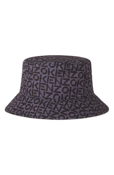 Kenzo Black Reversible Monogram Bucket Hat In Anthracite