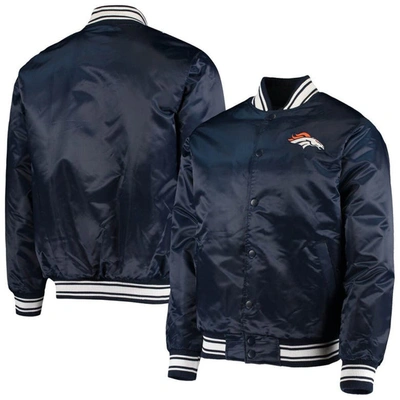 Starter Men's  Navy Denver Broncos Locker Room Satin Varsity Full-snap Jacket