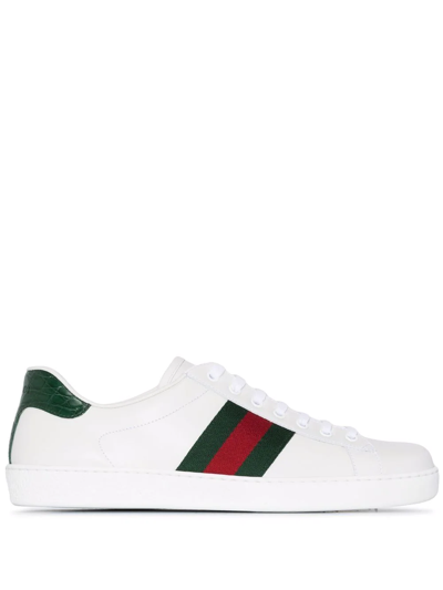 Gucci Ace Leather Sneakers With Lateral Web Band In White