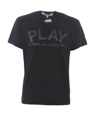 Comme Des Garçons Play Black Short Sleeve T-shirt With Black Printed Logo On The Front And Back In Nero
