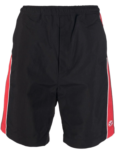 Diesel Two-tone Track Shorts In Schwarz