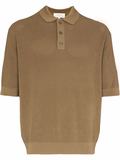 Studio Nicholson Raoul Waffle-knit Polo Shirt In Brown