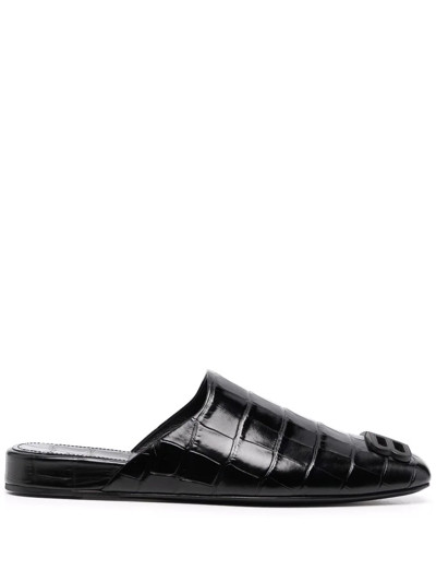 Balenciaga Cosy Bb-plaque Leather Backless Loafers In Black