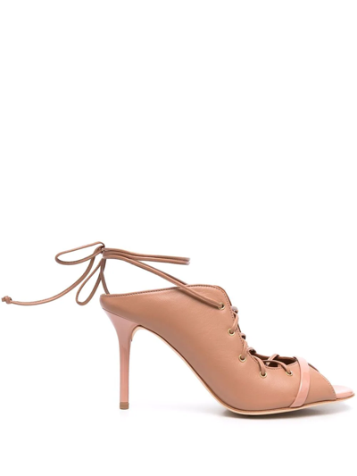 Malone Souliers Sera 85 High Sandals W/laces On Ankle In Nude Nude