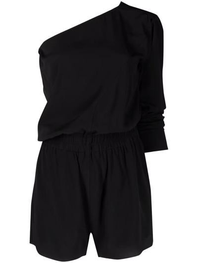 Rick Owens One-shoulder Cutout Cotton-blend Playsuit In Nero