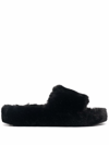 Stand Studio Leya Faux Fur Slide Sandal In Schwarz