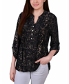 Ny Collection Plus Size 3/4 Roll Tab Sleeve Y-neck Top In Khaki Animal