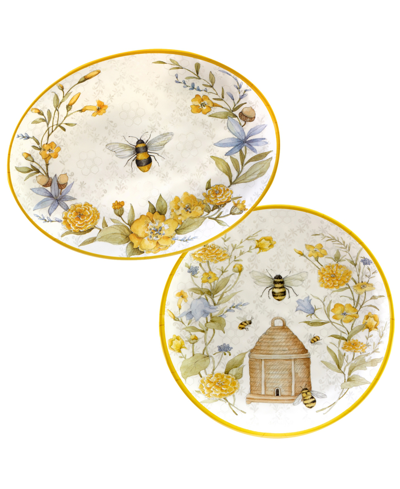 Certified International Bee Sweet Melamine Platter Set, 2 Piece In Yellow