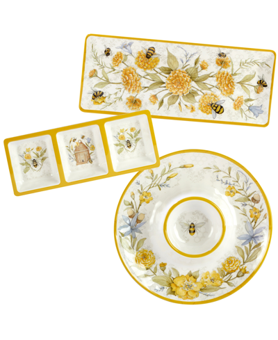 Certified International Bee Sweet Melamine Hostess Set, 3 Piece In Yellow