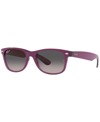 Ray Ban New Wayfarer Classic Sunglasses Violet On Transparent Violet Frame Grey Lenses Polarized 55-18 In Violet On Transparent Violet