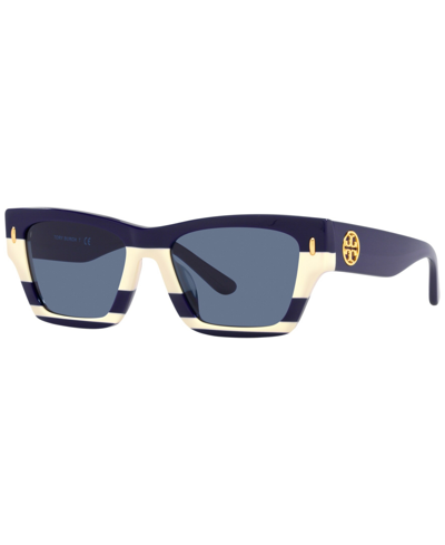 Tory Burch Stripe-print Frame Sunglasses In Solid Navy