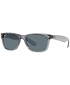 Ray Ban Unisex New Wayfarer Classic 55 Polarized Low Bridge Fit Sunglasses, Rb2132f55-p In Transparent Gray