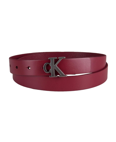 Calvin Klein Women's Ck Monogram Buckle Skinny Belt In Wine