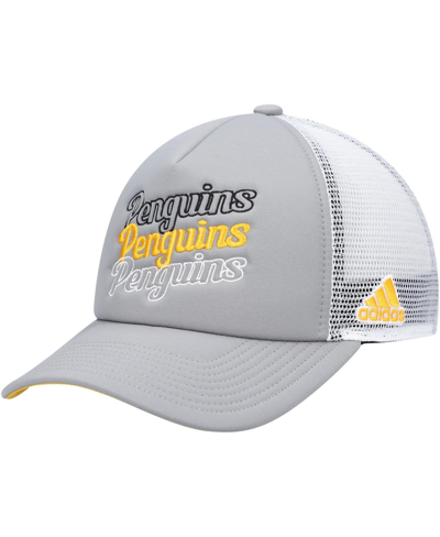 Adidas Originals Women's Gray, White Pittsburgh Penguins Foam Trucker Snapback Hat In Gray,white