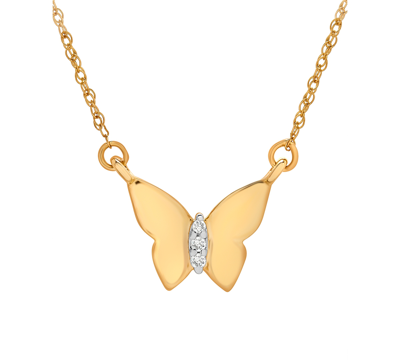 Wrapped Diamond Accent Butterfly 17" Pendant Necklace In 14k Yellow, White Or Rose Gold, Created For Macy's In Yellow Gold