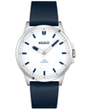 HUGO FIRST MEN'S BLUE LEATHER STRAP WATCH 43MM