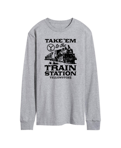 Airwaves Men's Yellowstone Train Station Long Sleeve T-shirt In Gray