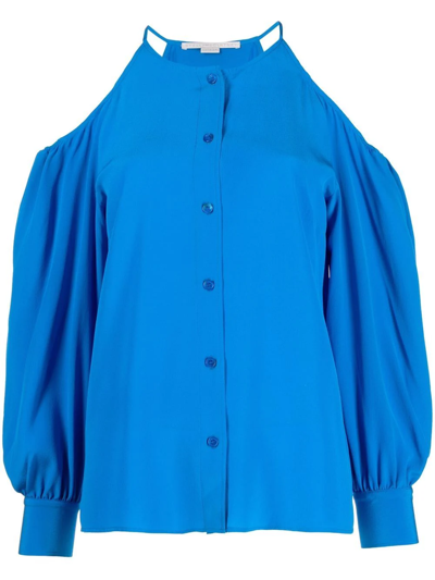 Stella Mccartney Cold-shoulder Silk Blouse In Blau