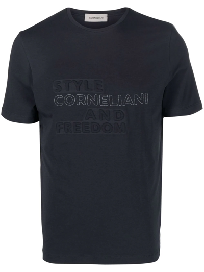 Corneliani Slogan-embossed Logo T-shirt In Blau