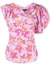 Isabel Marant Printes Madinea Blouse With Asymmetric Sleeves In Rosa